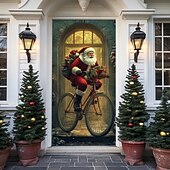 levne Vánoční kryty dveří-vánoční ozdoby na dveře kryty dveří Vánoce Santa jízda na kole tapisérie dveřní závěs dekorace pozadí vnitřní / venkovní banner dveří pro přední dveře statek vánoční dovolená party dekorace zásoby