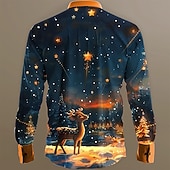 billiga Julscen outfit-Jul Herr jultomten Skjorta Knapp upp skjorta Långärmad Artistisk Ledigt Festkvällskläder Dagligen Höst Vinter Vår &amp; sommar Tröjkrage Knappen uppåt 3D-utskrift Blå Bläck blå Mörkblå