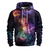 cheap 3D Pattern-Men's Graphic Galaxy Star Print Hoodie Hoodies Sweatshirt Vacation Daily Classic Casual Long Sleeve Hooded Vacation Sports Outdoor Going out Streetwear Black Printing Winter Spring &amp;  Fall Designer S