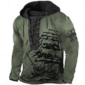 abordables Gótico &amp; Calavera-Hombre Pirata Sudadera Sudaderas Sudadera Manga Larga Sudadera con capucha Con Capucha Moda Impresión 3D Deporte Azul Piscina Marrón Correa Otoño Invierno Diseñador