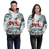 abordables Sudaderas &amp; Sudaderas con capucha-Navidad Papá Noel Sudadera Sudadera con capucha navideña divertida 3D Navidad Bolsillo delantero Gráfico Para Pareja Hombre Mujer Adulto Mascarada Impresión 3D Fiesta Casual Diario