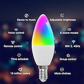 abordables Luces inteligentes-Lámpara de vela inteligente tuya wifi e14, bombilla led con control remoto por aplicación inteligente, 1/4/6 Uds. 85-265v