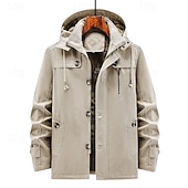 cheap Sport Jacket-Men's Outdoor Jacket Fleece Jacket Cargo Jacket Hoodied Jacket Formal Home Pocket Winter Spring &amp;  Fall Solid Color Vintage Fashion Shirt Collar Regular Black Brown Khaki Jacket
