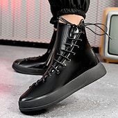 cheap Ankle Boots-Men&#039;s Red Faux Leather High-Top Boots with Side Zipper and Lace-Up Design – Stylish Casual Footwear for Fall and Winter