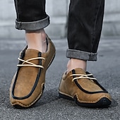 cheap Men&#039;s Slip-ons &amp; Loafers-Men&#039;s Green Casual Faux Leather Loafers with Brown Accents and Hand-Stitched Detailing – Lightweight Slip-On Moccasin Shoes for Outdoor and Everyday Wear