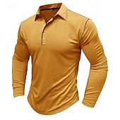 cheap Men&#039;s Classic Polo-Men&#039;s Polo Shirt Golf Shirt Casual Sports Lapel Long Sleeve Fashion Basic Plain Button Pocket Spring &amp;  Fall Regular Fit White Yellow Army Green Blue Light Grey Polo Shirt