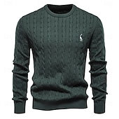 economico maglione pullover da uomo-maglione da uomo in cotone con ricamo giraffa, girocollo, classico pullover lavorato a maglia con motivo a torsione per uomo