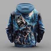 abordables Estampado animal-Hombre Lobo Sudadera Sudaderas Sudadera Manga Larga Sudadera con capucha Con Capucha Moda Impresión 3D Festivos Viaje Azul Piscina Cremallera Bolsillo Correa Otoño Invierno Diseñador
