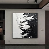 economico Ritratti-dipinto a olio astratto fatto a mano, dipinto a mano in bianco e nero, spatola, ragazza, dipinto a olio, figura in bianco e nero, pittura a olio, arte murale, grande dipinto in bianco e nero, pittura