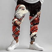 billiga Jultomtens outfit-jul herr jultomten tryckta träningsbyxor jultomten mode fritids joggingbyxor byxficka mid midja dragsko resår midja fest kväll dagligt klädsel vår höst vinter 3d print normal passform