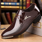 baratos Formal-sapatos oxford masculinos de couro envernizado - sapatos sociais elegantes com cadarço e design texturizado para negócios e ocasiões especiais