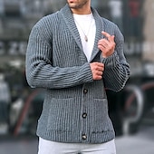 preiswerte Herren Strickjacke-Herren Strickjacke Strickpullover Gerippt Stricken Standard Knopf hoch Seitentaschen Feste Farbe Kargen Modisch Klassisch Freizeitskleidung Verabredung Bekleidung Herbst Winter Schwarz Grün M L XL