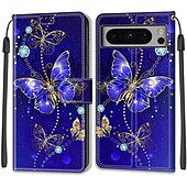 お買い得  その他のスマホケース-電話 ケース 用途 Pixel 8 バックカバー スタンド付き リストストラップ付き カード挿入口 レトロ風 TPU PUレザー