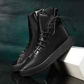 cheap Ankle Boots-Men&#039;s Red Faux Leather High-Top Boots with Side Zipper and Lace-Up Design – Stylish Casual Footwear for Fall and Winter