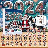 Недорогие Адвент-календарь-Рождественский адвент-календарь, украшения, 2D акриловые милые коровки, 24 шт., набор рождественских украшений, подарок, обратный отсчет на 24 дня, мини-подвесные елочные украшения для украшения