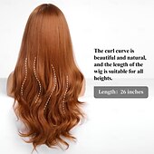 cheap Synthetic Trendy Wigs-Wig with Bangs for Women  Long Wavy Hair Wig Wig Curly Wavy Synthetic Wigs for Girls Daily Party Use