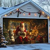 tanie Osłony drzwi garażowych na Boże Narodzenie-Boże Narodzenie na zewnątrz garaż drzwi pokrywa xmas baner święty mikołaj centrum handlowe duże tło świąteczne dekoracja na święta zewnętrzne garaż drzwi dekoracje ścienne domu