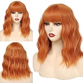 economico Parrucche trendy sintetiche-parrucche corte ondulate con frangia per donne parrucche caschetto ricce parrucche lunghe fino alle spalle per donne bianche parrucche sintetiche per costumi da donna con frangia per cosplay