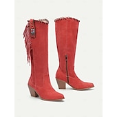 levne Cowboy &amp; Western Boots-dámské retro třásňové semišové kozačky ve westernovém stylu - hnědé kozačky na podpatku do půl lýtek pro ležérní a boho outfity