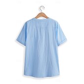 cheap Street-Men&#039;s Shirt Linen Shirt Band Collar Shirt Summer Shirt Beach Wear Button Up Shirt Plain Vacation Casual Black White Blue Khaki Short Sleeve Band Collar Summer Clothing Apparel