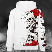 voordelige Gotisch &amp; Schedel-Bloemenpompoen Mannenmode 3D Print Hoodie Vakantieclub Hoodies Wit Rood Capuchon Pocket 3D Print Herfst Winter Designer Hoodie Sweatshirt