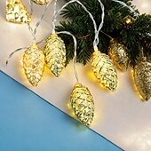 abordables Guirlandes lumineuses à piles-Guirlande lumineuse de Noël 3 m à 20 LED en forme de pomme de pin dorée et argentée pour sapin de Noël d&#039;intérieur, décoration lumineuse du festival