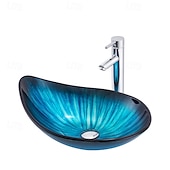 economico Lavabi da appoggio-moderno semplice chiaro luce intaglio yuan tesoro lavabo in vetro temperato con rubinetto a cascata lavabo supporto lavello bwy19-193