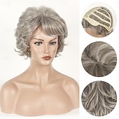 cheap Older Wigs-Synthetic Wig Curly Asymmetrical Wig Short Grey Synthetic Hair Women&#039;s Fashionable Design Soft Natural Gray