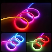 cheap Neon LED Lights-White Silicone Neon LED Light Strip, 16MM 360° Circular, RGB Flexible Dreamy Color Rope Light with 17-Key IR Controller, USB DC5V for Bedroom Indoor/Outdoor Decoration WS2811