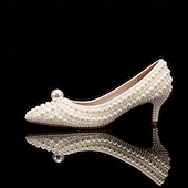 baratos Semi-formal-Mulheres Sapatos De Casamento Sapatos brancos Sapatos de vestir Casamento Festa Floral Cor de contraste Saltos de casamento Sapatos de noiva Sapatos de dama de honra Pérolas Sintéticas Miçangas Salto