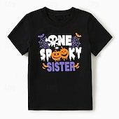 cheap Girl&#039;s Halloween Costumes-100% Cotton Halloween Kids Girls&#039; Black Halloween pumpkin T shirt Tee Crew Neck Short Sleeve Outdoor Daily Vacation Classic Casual Print Summer
