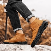 economico Scarponi da trekking-stivaletti casual con lacci da uomo – scarpe da esterno in similpelle fatte a mano in stile mocassino con dettagli cuciti a mano e suola antiscivolo per escursioni e uso quotidiano