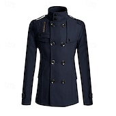 levne Pánský trenčkot-Pánské Polní kabát Peacoat Trenčkot Denní Dovolená Podzim zima Polyester Zahřívací Svrchní oděvy Oblečení Módní Klasické Bez vzoru Kapsy Stojáček Dvouřadé