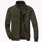 preiswerte Cargo-Jacken-Herren Einsatzjacke übergangsjacke Ausgehen Windjacke Tasche Ganzjahres Einfach Klassisch Stehkragen Regulär Schwarz Khaki Armeegrün Jacken