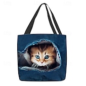 billiga Hand- och toteväskor-tygpåse med söt kattungetryck för kvinnor - hållbar shoppingväska i canvas med 3d-kattdesign för kattälskare och dagligt bruk