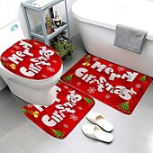 halpa Christmas Bath-3 kpl joulukylpymatot ja -mattosarjat joulun liukumaton vettä imevä kylpymatto, wc-istuimen/kannen kansi, u-muotoinen wc-matto, kodin ovimatot karhun jalanjäljet
