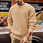 economico maglione pullover da uomo-Per uomo Felpa Pullover Maglione A coste Maglia Top regolari Lavorato a maglia Taglio attillato Liscio Rotonda Contemporaneo moderno Ufficio Da tutti i giorni Abbigliamento Inverno Nero Cachi S M L