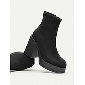 baratos Botas de tornozelo-Mulheres Botas Botas com salto Sapatos de camurça Escritório Trabalho Diário Botas Botas Tornozelo Ziper Salto Robusto Ponta Redonda Moda Camurça Mocassim Preto