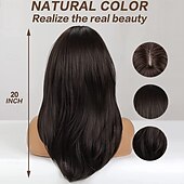 economico Parrucche trendy sintetiche-Parrucche sintetiche a strati color castano scuro lisce lunghe 20 pollici con frangia per uso quotidiano da parte delle donne.