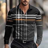 cheap Men&#039;s Dress Shirts-Men&#039;s Dress Shirt Button Up Shirt Geometric Pattern Business Daily Black Long Sleeve Shirt Collar Fall Winter Clothing Apparel Button Up