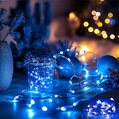 economico Striscie luci a batteria-luci a corda in filo di rame impermeabile da 1 m a 10 m alimentate a batteria per luci decorative per interni ed esterni non conduttive per Natale, Halloween, matrimoni, festival