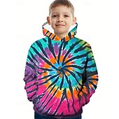 billiga Pojkens 3D Vision &amp; Geometri-Pojkar 3D Grafisk Knytbatik Huvtröja Långärmad Vår Höst Mode Streetwear Barn 4-12 år Huva Utomhus Ledigt Dagligen Normal