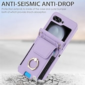 cheap Samsung Cases-Phone Case For Samsung Galaxy Z Flip 7 Z Flip 6 Z Flip 5 Z Flip 4 Z Flip 3 Back Cover Ring Holder with Lanyard with Wrist Strap Retro TPU PU Leather