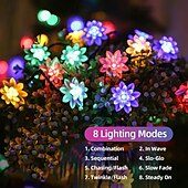 billige Solstrengelys-solar lotus blomsterstrenglys – 20/30/50 led dobbeltlags kronbladlys, 8 moduser, vanntette dekorative lys for utendørs hage, hage, juletre og fest fargerik/varm hvit