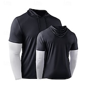 baratos Camisetas e Regatas de Corrida-Homens Camisetas Compressão Camisa Atlético camisa de ginástica Camisa Fitness 2 em 1 Manga Longa Moletom Casual Roupa Esportiva Outono Respirável Secagem Rápida Macio Treino de Ginástica Corrida