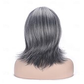abordables peluca vieja-Peluca en capas de color gris plateado con flequillo de cortina para mujer, peluca sintética de color gris claro con mechas ombré, peluca bob con corte pixie corto, peluca ondulada en capas para mujer