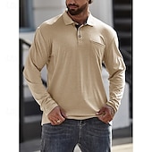 billiga Klassisk pikétröja för män-Herr POLO Shirt Golftröja Ledigt Sport Kavajslag Långärmad Mode Grundläggande Ensfärgat Knapp Vår &amp; Höst Normal Ljusblå Militärgrön Mörkgrå Sjöblå Retroröd Aprikos POLO Shirt