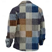 cheap Men&#039;s Shirt Jacket-Men&#039;s Plaid Geometric Pattern Corduroy Shirt Shirt Jacket Overshirt Long Sleeve Vintage Casual Formal Dailywear Fall &amp; Winter Turndown Collared Shirts Buttons 3D Print 2 Pockets 1pc Light Blue Navy