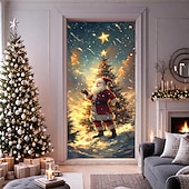 billige juledørdeksler-juledørdekorasjoner dørdeksler juletre farget glass dør billedvev dør gardin dekorasjon bakteppe dør banner for inngangsdør gårdshus ferie fest dekor forsyninger innendørs/utendørs