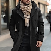 preiswerte Herren-Blazer &amp; -Anzüge-Herren Wintermantel Wollmantel Mantel Trenchcoat Outdoor Freizeitskleidung Herbst Winter Polyester warm Oberbekleidung Bekleidung Modisch Strassenmode Glatt Tasche Kargen Doppelreihiger Verschluss